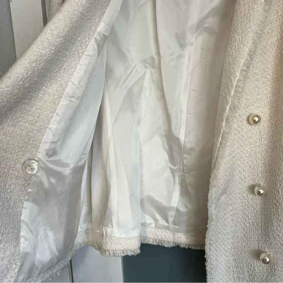 NWT Helene London Tweed Blazer Jacket Double Breasted Fringe Cream Pearl Medium - Picture 8 of 16